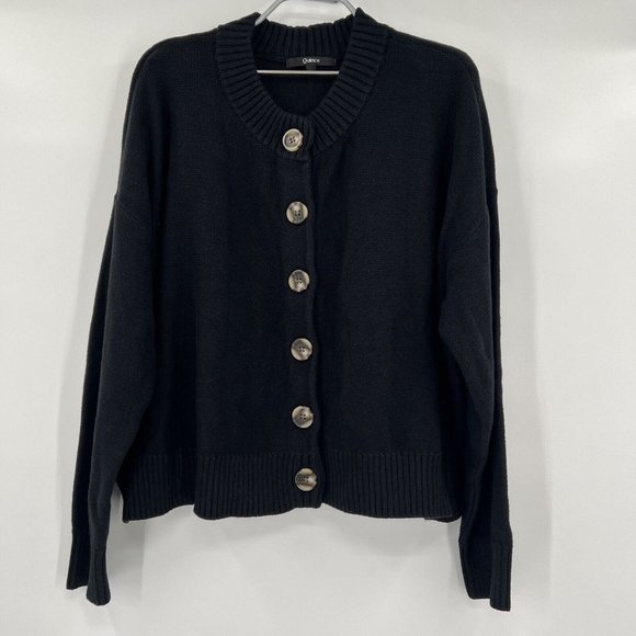 Quince Sweaters - Quince Women's Black Cropped Cardigan sz L 100% Organic Cotton Button Front NWT